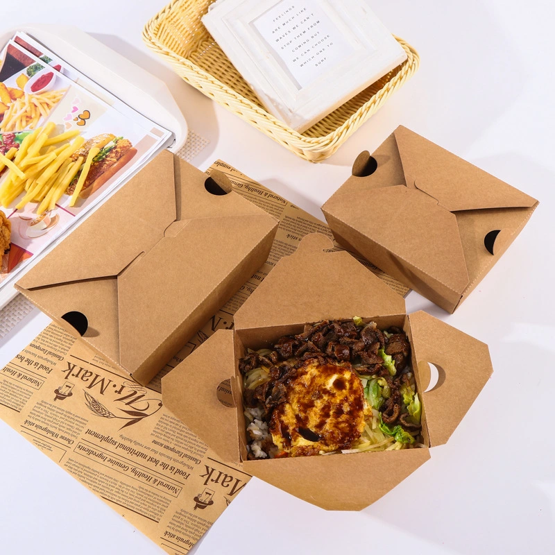 Custom Disposable Kraft Paper Packaging Take Away Fast Food Box Hamburger Hot Dog Fried Chicken Food Container Box