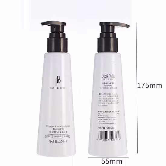 Pâte à dents à pression avec Logo personnalisé de 200ml, haleine fraîche, blanchiment des dents, dentifrice probiotique à l'acide hyaluronique sans fluorure